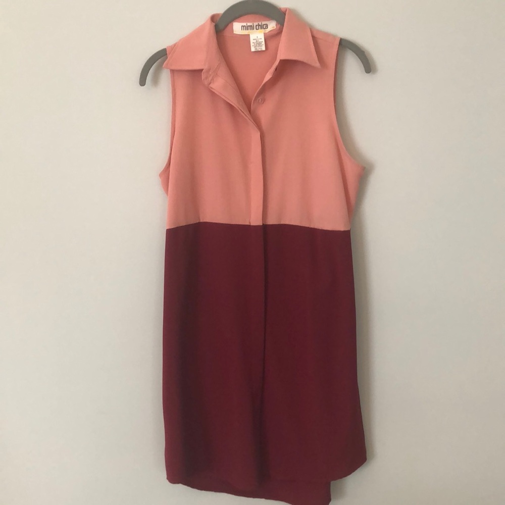 Pink/maroon sleeveless collar shift dress